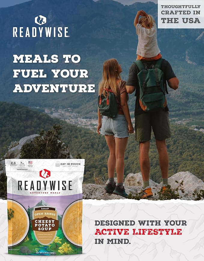 READYWISE - Adventure Meal, Cheesy Potato Soup, 2 Servings, Pack of 1, Emergency Preparedness, Freeze Dried Food, MRE, Snack Pack or Emergency Food, Backpacking, Camping, Hiking, and, Survival Food