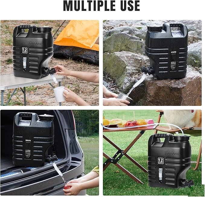 Camping Water Jug, Camping Water Container,3.17 Gallon BPA Free Water Storage with Spigot, Large Water Tank,Portable Emergency Water Storage for Camping,Car, Hiking, Hurricane Supplies.Black