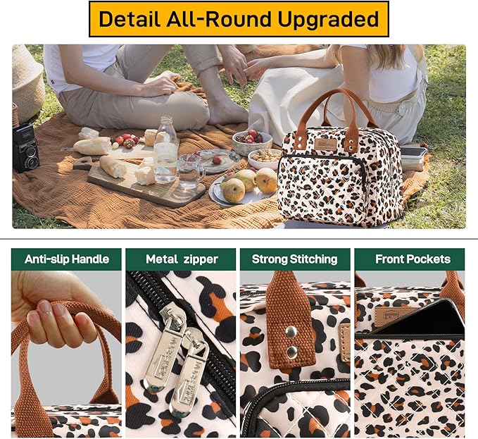 Buringer HOMESPON Lunch Bag for Woman Man Adults with Front Pocket Insulated Lunch Tote Lunch Box Container for Work Picnic or Travel(Leopard)