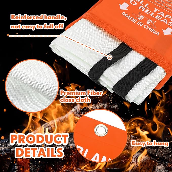 Macarrie 30 Pack 39” x 39” Fire Blanket Emergency Fire Blanket for Home and Kitchen Suppression Blanket Safety Fiberglass Fireproof Blanket Survival for Fireplace Car Office Camping (Orange)