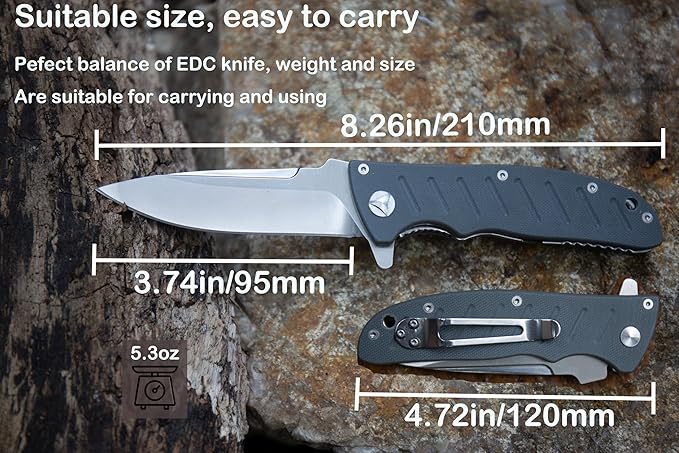 FD02 Folding Pocket Knife, 8Cr13MoV Stainless Steel Blade G10 Handle EDC Pocket Knife for Men and Women, Camping Hunting Hiking Fishing Knives Tools (White)