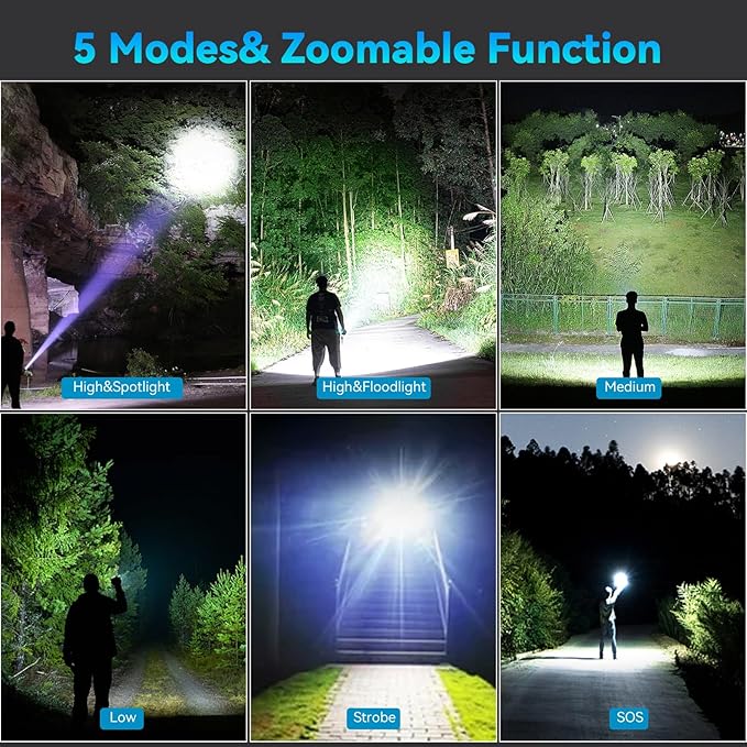 Cinlinso Flashlights High Lumens Rechargeable, 990,000 Lumens Super Bright Led Flash Light, IPX6 Waterproof, 5 Modes Brightest Powerful Handheld Flashlights for Camping Home Hunting