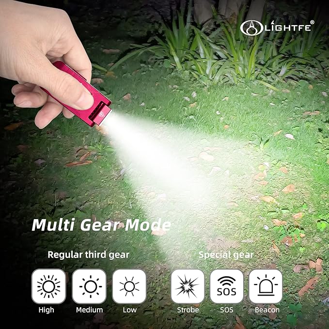LIGHTFE Mini Keychain Flashlight LED Flashlight 280 Lumens Knuckle Head Long Runtime High Waterproof for Everyday Carry Camping Emergency LED Light Torch(Red)