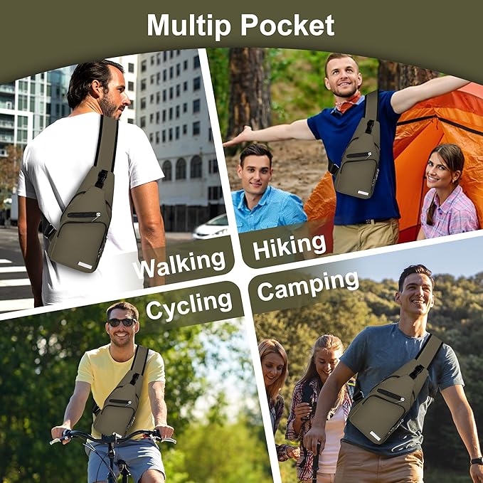Sling Bag for Women Mens Crossbody Bag, Chest Bag Sling Backpack with USB Charging Port for Walking Hiking