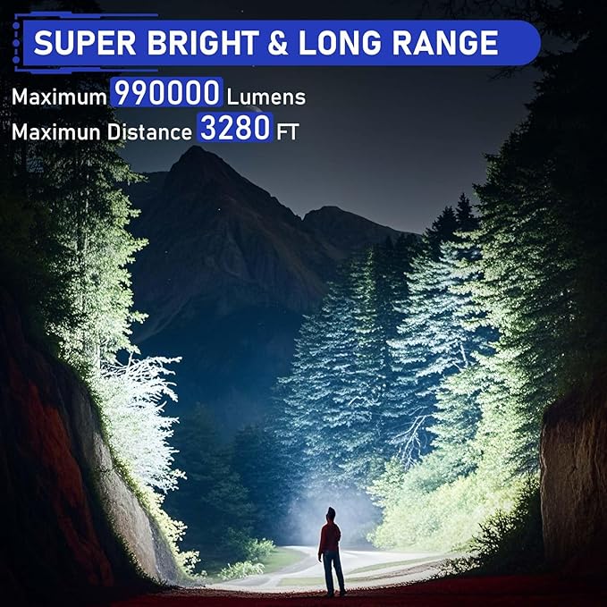 Flashlights High Lumens Rechargeable, Super Bright 990000 Lumens Flashlight USB, High Powered LED Flashlight, Handheld Rechargeable Flash Light for Emergency Camping Hiking