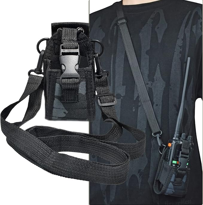 HYS Radio Holster with Strap, Walkie Talkie Pouch Nylon Case Holder, Shoulder Strap fits for GPS Radio, Motorola GP88S baofeng UV82 Midland Icom Two Way Radio