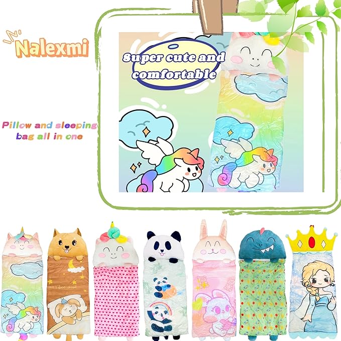 Happy Kids Sleeping Bag, Animal Bags, Sleepy Sack, Comfy, Cozy, Compact, Sleeping Bag with Pillow, Soft Pillow, Nap Mat, Wram Plush with Cotton, Slumber Bag