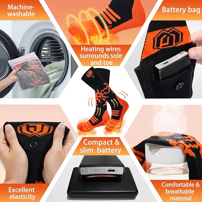 Heated Socks for Men Women with APP Control Rechargeable Electric Heating Socks Washable Foot Warmer for Winter Hunting Skiing Fishing Climbing Hiking 5000mAh Battery