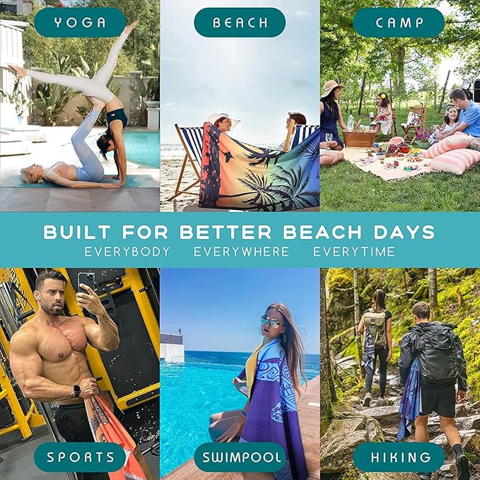 Microfiber Beach Towel – Quick Dry Lightweight Sand Free Oversized Large Towel Accessories Travel Must Swim Pool Yoga Camping Summer Cruise Ship Essentials Compact Sandproof Gift Bohemia(71" 32")