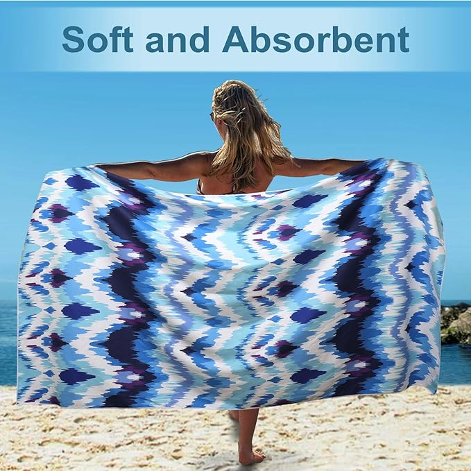 Microfiber Beach Towels 2 Packs, Oversized Quick-Dry Towels for Adults, Lightweight Thin Towels (72" x 36") for Swimming, Beach, Camping