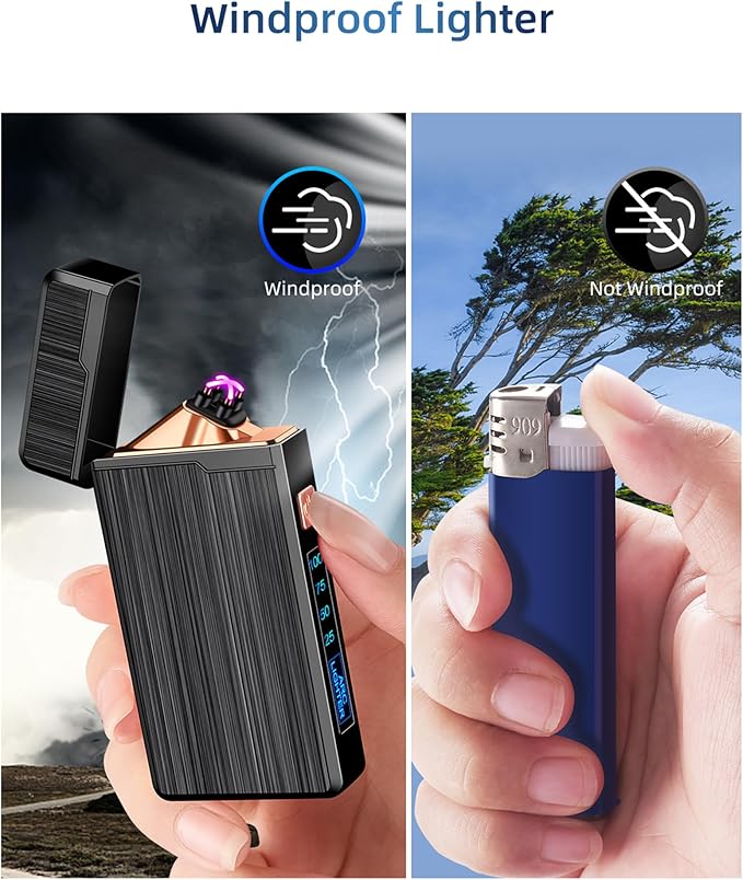 2 Pack Electric Lighter,USB Rechargeable Lighter, Plasma Dual Arc Lighter, Windproof Flameless Lighter, Pocket Metal Lighter with LED Battery Indication for Indoor Outdoor (Black&Black)