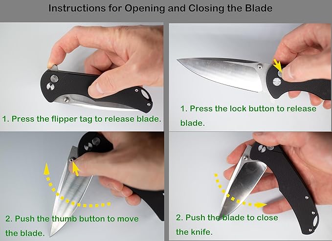 FD04 Folding Pocket Knife, D2 Steel Drop Blade G10 Handle and Button Lock EDC Pocket Cool Knife for Men and Women, Camping Hunting Hiking Fishing Knives Tools (Black Drop)