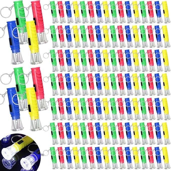 Geelin 200 Pcs Mini Flashlight Keychain 6 Colors Flashlight Small LED Torch Keyring Flashlights for Hiking Camping Party Favors Travel Night Reading Dog Walking Goody Bag Stuffers