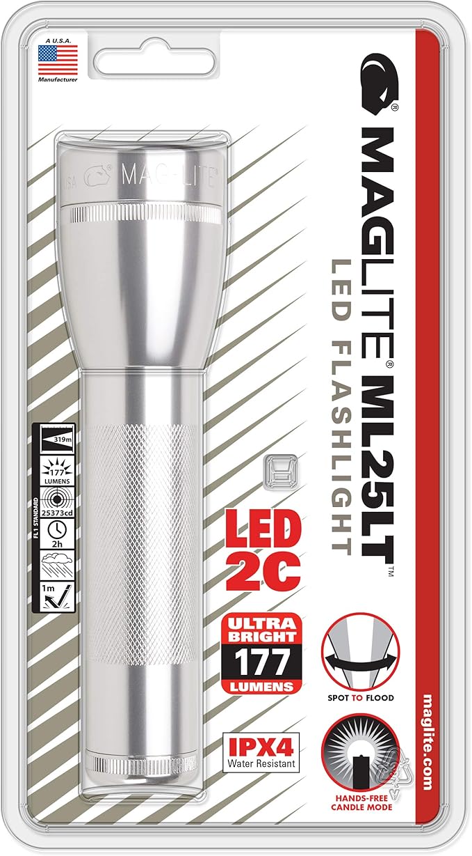Maglite ML25LT LED 2-Cell C Flashlight, Silver