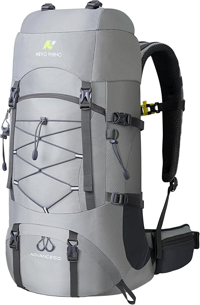 N NEVO RHINO Waterproof Hiking Backpack 50L/60L, Camping Backpack with Rain Cover, Hiking Travel Mountaineering Backpack