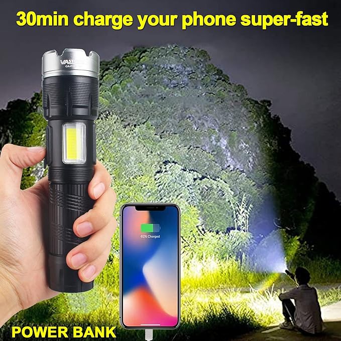Worlds Smallest Brightest Flashlight High Lumen 5000 Military Rechargeable Zoom Searchlights Lantern Combo with Red Light Optional for Kids Camping Hiking Daily Use Car Hunting Fishing, Black