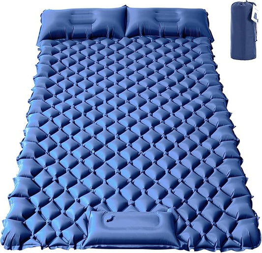 ONTYZZ Double Inflatable Sleeping Mat 2 Person Camping Sleeping Pad Waterproof Sleeping Pad with Built-in Foot Pump for Camping, Navy Blue