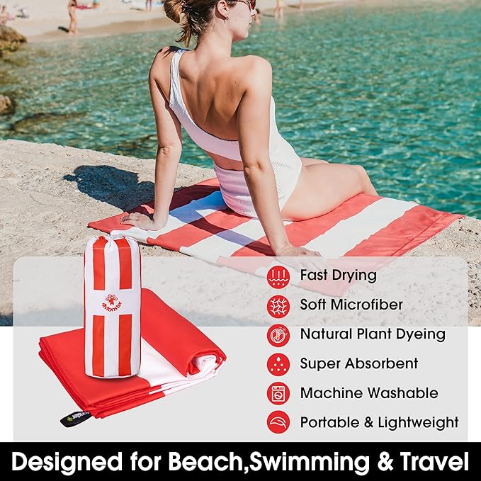 4Monster Microfiber Beach Towel Quick Dry,Super Absorbent Lightweight Travel Towel for Swimmers, Sand Free Camping Towel, Beach Towels for Pool, Swim, Water Sports,Yoga,Gym,Backpacking