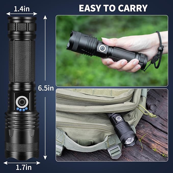 Rechargeable LED Flashlights High Lumens, 990,000 Lumens Super Bright Powerful Flash Light with 5 Modes, IPX6 Waterproof Flashlight for Home, Camping, Emergencies (Black)