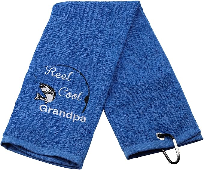 Fishing Towel Fisherman Gift Reel Cool Dad Papa Embroidered Towel with Clip