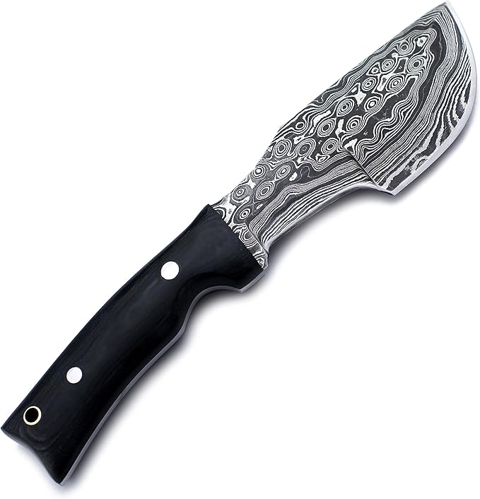 Handmade Damascus Steel Knife for Hunting, Survival, Camping, Bushcraft, Fishing, Fixed Blade, Tracker Knife with Full Tang Micarta Handle, Leather Sheath and Sharpening Stone - WKD-799