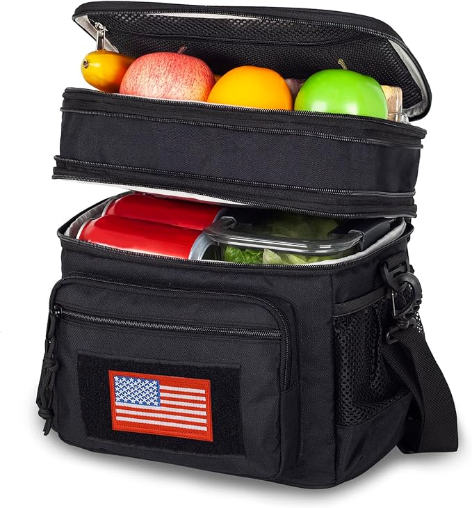 ATRIPACK Lunch Bag for Men, Double Deck Tactical Lunch Box Work with Shoulder Strap MOLLE Webbing Large Lunch Cooler Leakproof Insulated (Black)