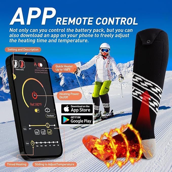 Heated Socks for Men Women, Rechargeable 5000mAh Battery Electric Heated Socks Washable Winter Socks for Foot Warmer Skiing Camping Hiking