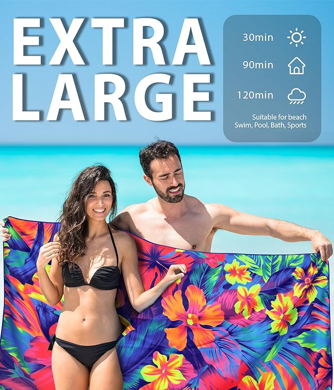 Microfiber Beach Towel – Quick Dry Lightweight Sand Free Oversized Large Towel Accessories Travel Must Swim Pool Yoga Camping Summer Cruise Ship Essentials Cloud Compact Sandproof Gift Bouquet