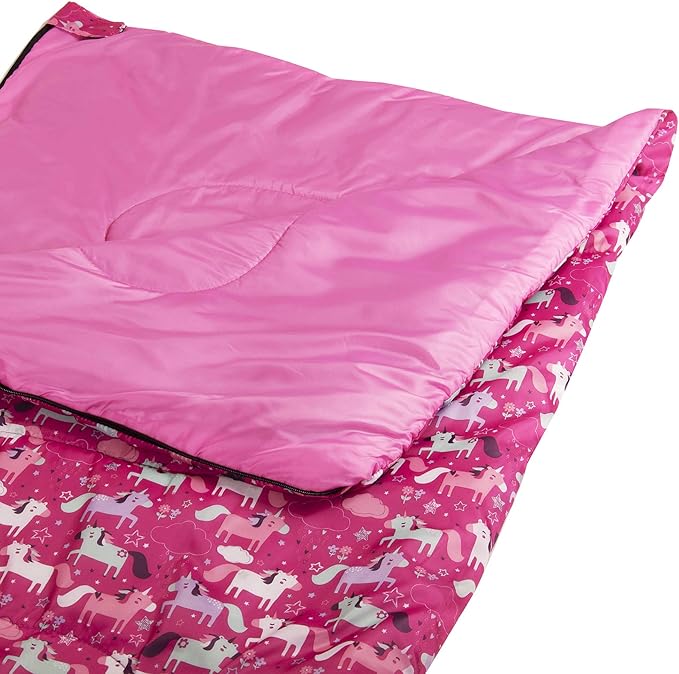 Kids 55" x 25" Unicorn 50 Degree Sleeping Bag with Backpack Stuff Sack, Pink