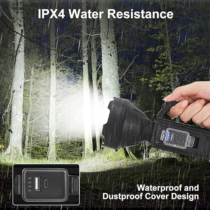 2 Pack Spotlight Flashlight, Rechargeable Handheld Searchlight, 4 Modes, High Lumens for Camping, Hiking, Hunting and Emergencies