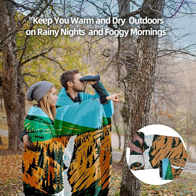 Outdoor Puffy Camping Blanket, Lightweight Down Alternative Puffy Printed Camping Large Ultra Warm Hammock Top Quilt Waterproof Blanket for Traveling Picnic Beach Party Cold Weather (Waterfall)