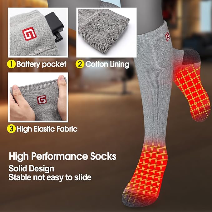MMlove Heated Socks, Electric Socks Rechargeable Heated Socks for Men Women 3 Heat Settings Winter Thermal Socks, Indoor Outdoor Foot Warmers for Skiiing Hiking Camping Fishing Working