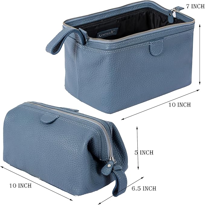 KomalC Premium Buffalo Leather Unisex Toiletry Bag Travel Dopp Kit
