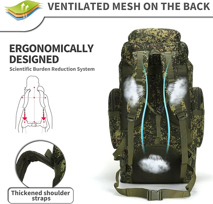 70L Camping Hiking Military Tactical Backpack Outdoor Water-Repellent Adjustable Sport Bags