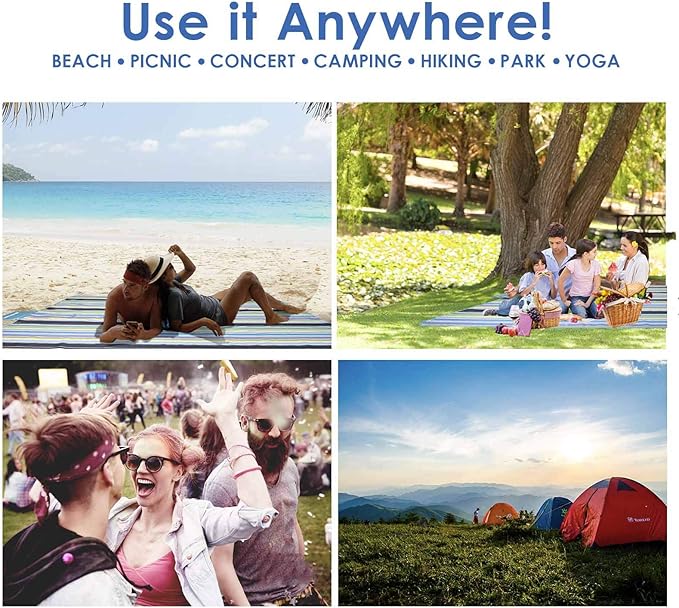 GIVERARE Picnic Beach Blanket, XL Sandfree Waterproof Outdoor Camping Blanket, Quick Drying Oxford Family Mat, Portable Extra Large Picnic Mat for Travel, Hiking, Music Festival, Lawn