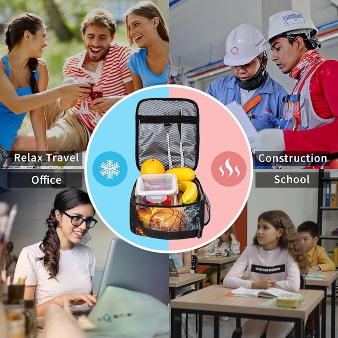 Fire And Water Basketball Portable Lunch Box, Cooler Bags Insulated Thermal Lunch Tote Bag with Shoulder Strap For Women Men Adults Work Travel
