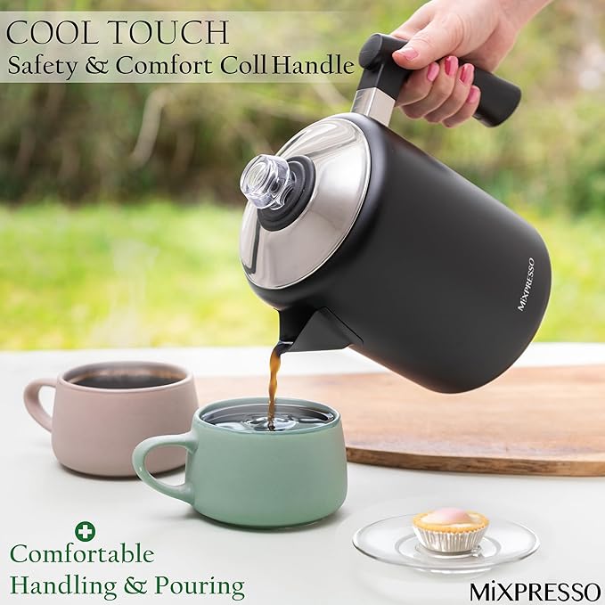Mixpresso Black Stainless Steel Coffee Percolator Stovetop, 37oz Classic Percolator Coffee Pot, Excellent For Camping Pot, 5-8 Cup Stove Top Coffee Maker, Cool-Touch Handle