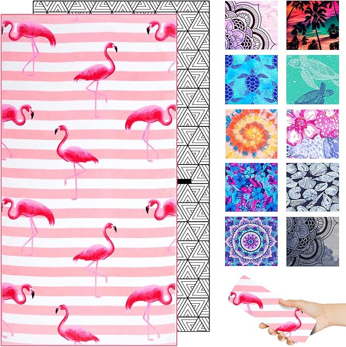 Microfiber Beach Towel – Flamingo Quick Dry Lightweight Sand Free Oversized Large Towel Accessories Travel Must Have Swim Pool Yoga Camping Gear Summer Cruise Ship Essentials Cloud Compact Gift