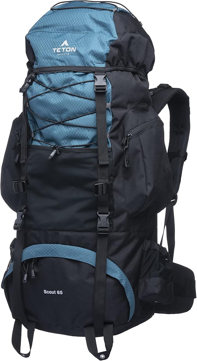 TETON 65L Scout Internal Frame Backpack for Hiking, Camping, Backpacking, Rain Cover Included