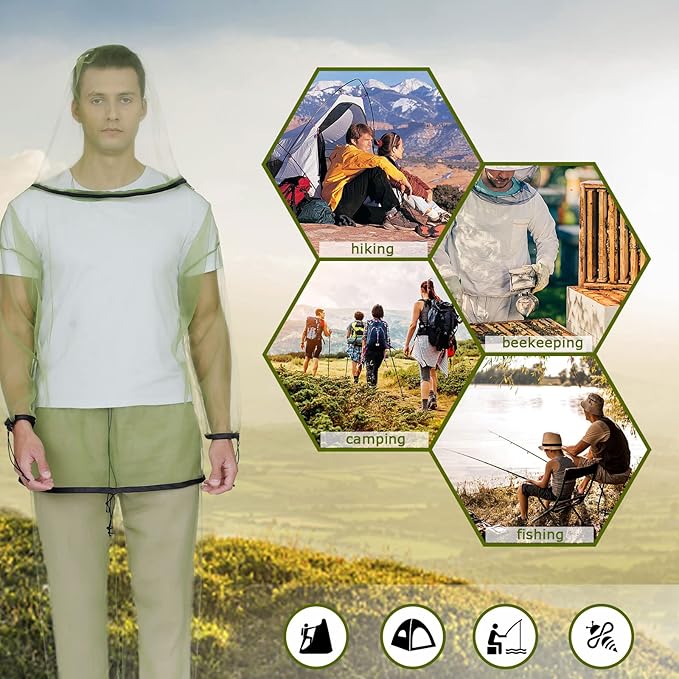 HENNCHEE Mosquito Suits for Adults, Mesh Net Bug Jacket Pant Suit, Outdoor Full Body Protection Mosquito Proof Clothing