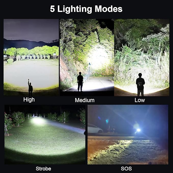 Flashlights High Lumens Rechargeable 2 Pack, 990000 Lumen Super Bright Led Flashlight with USB Cable, IPX7 Waterproof, 5 Modes Powerful Handheld Flash Light for Home Camping Emergency