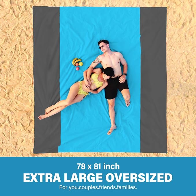 Beach Blanket Oversized Extra Large 78" X 81",Waterproof Sandproof Beach Blanket 1-7 Adults Lightweight Durable for Travel Camping Hiking Picnic