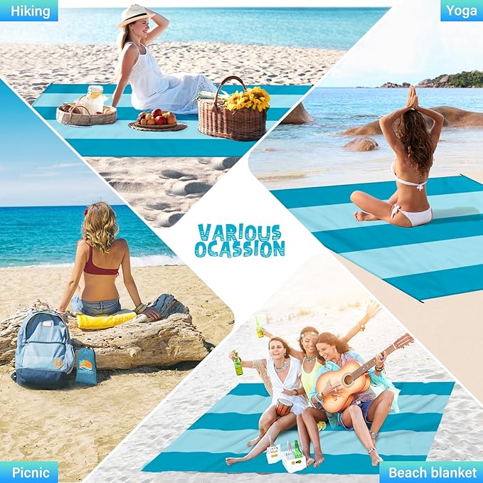 Beach Blanket Waterproof Sandproof 1-8 Adult Oversized 9'×10' Lightweight Durable Compact Sand Free Beach Mat for Travel Camping Hiking Picnic Blanket