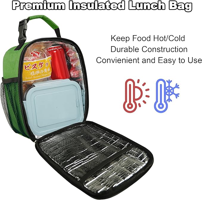 Femuar Lunch Box for Men Women Adults Small Lunch Bag for Office Work Picnic - Reusable Portable Lunchbox, Dark Green