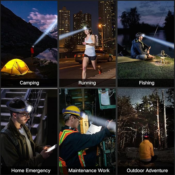 Rechargeable Headlamp, 20000 High Lumen Bright 5 LED Head Lamp with Red White Light,IPX4 Waterproof Headlight,8 Mode Head Flashlight for Outdoor Running Hunting Fishing Hiking Camping Gear-Blue