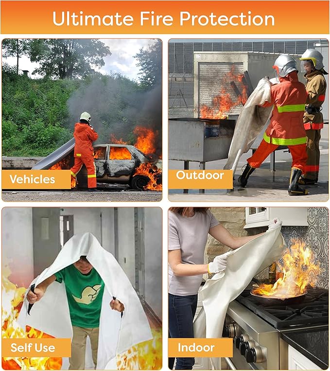 2 Pcs Emergency Fire Blankets for Home and Kitchen - Fire Safety Blanket Heat-Resistant - Fire Cloth for Camping, Outdoor, Vehicle 40x40 Inches