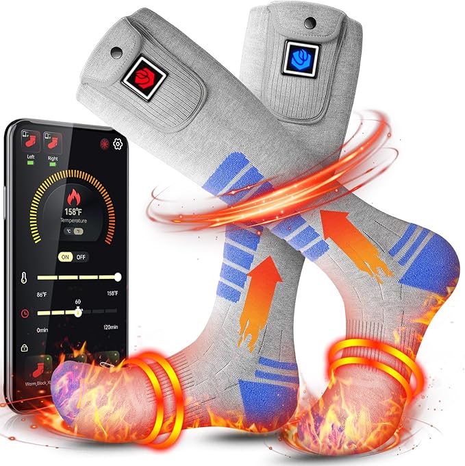 Heated Socks for Men Women 7.4V 22.2WH Battery 2023 Upgraded Heating Socks with APP Remote Control for Hunting Fishing Camping Hiking Outdoor Work(Blue,L)