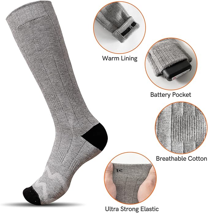Electric Heated Socks, Upgraded Winter Rechargeable Washable Battery Heat Socks Men Women Thermal Warming Socks for Outdoor Hiking Camping Skiing Fishing Hunting Mountaineering