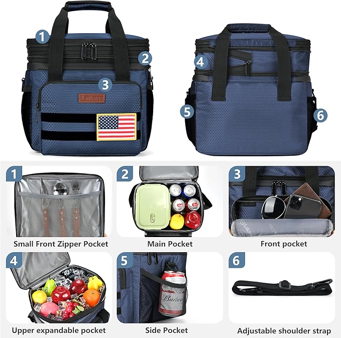 Tactical Lunch Box for Men- Large Insulated Lunch Bag-Expandable Adult Lunch Box with Adjustable Shoulder Strap-Large Lunch Tote Bag for Work Camping Fishing (Dark Blue)