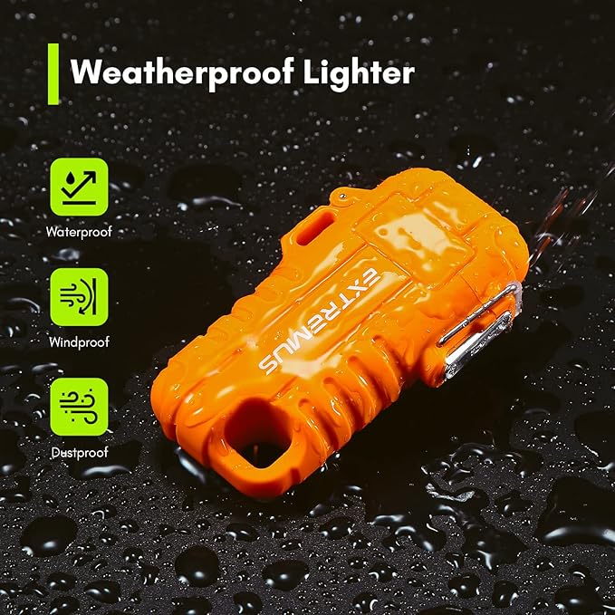 Extremus Blaze 360 Rechargeable Electric Lighters, Dual Arc Lighter, Windproof Plasma Lighter, Waterproof Lighter, Flameless Lighter with Whistle Lanyard for Camping (Orange Flex)